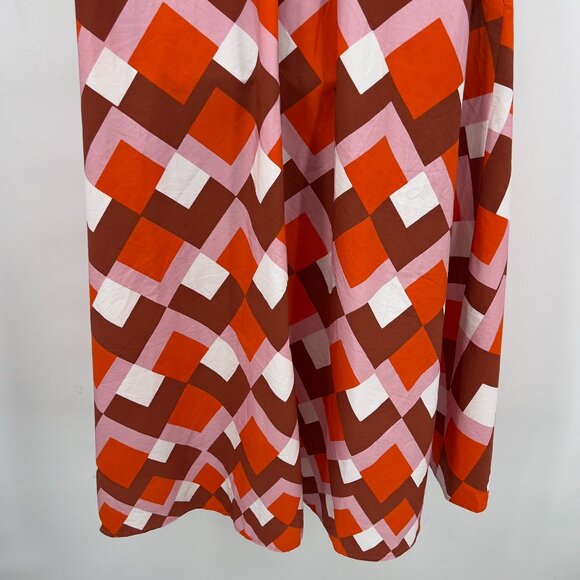 Silvia Tcherassi Roopal Geometric Rouge Puff Sleeve Midi Designer Dress Size S - Picture 7 of 12